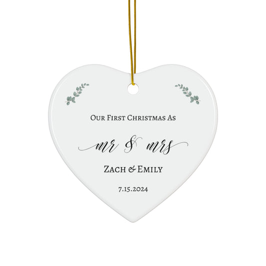 First Christmas Married Ornament - Mr and Mrs Christmas Ornament - Our First Christmas Married as Mr and Mrs Ornament - Personalized Christmas Ornament - Custom Ornament with Name - Heart Shape Ornament