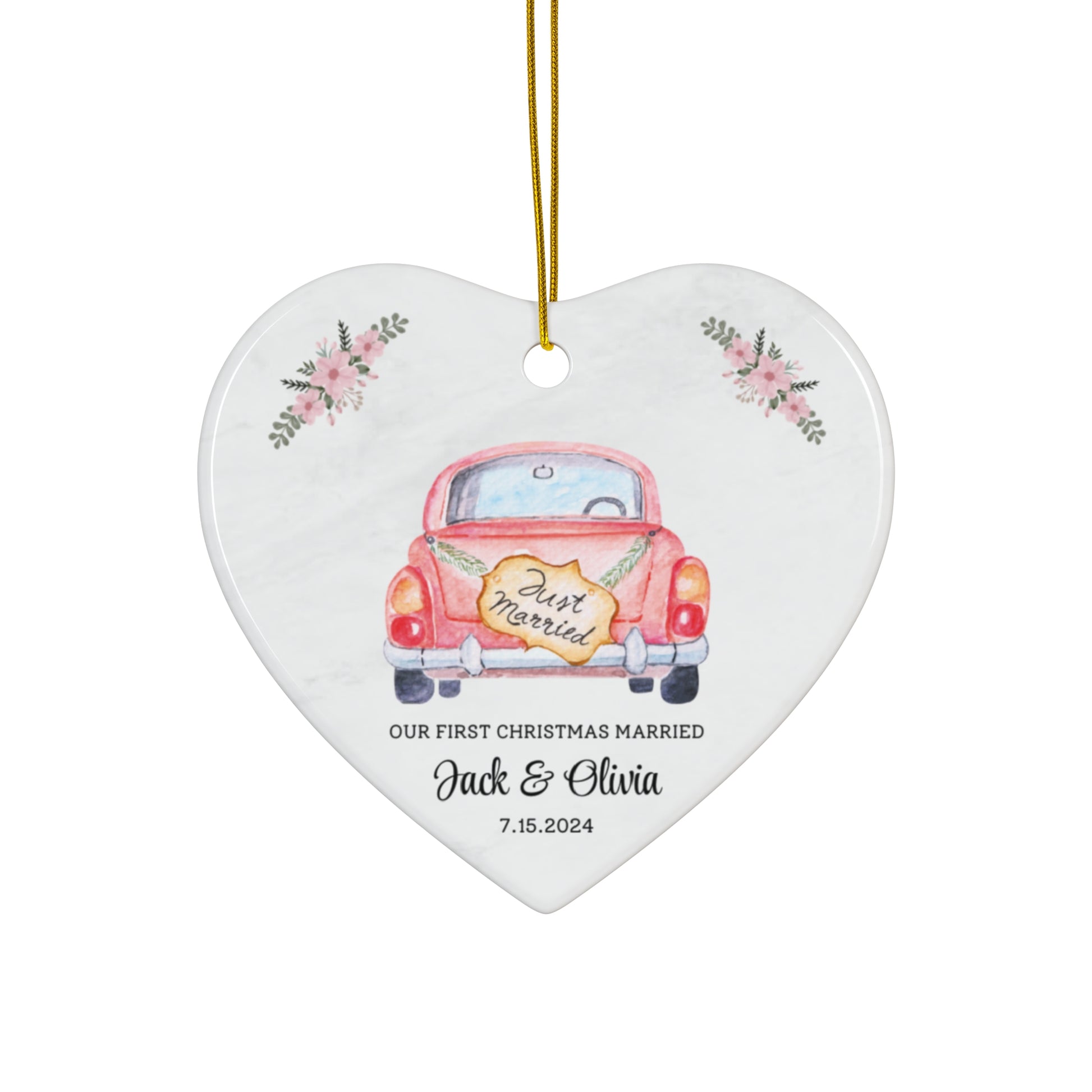 Custom Just Married Ornament- First Christmas Married Ornament - Custom Car First Christmas Married as Mr and Mrs Ornament - Personalized Ornament- Custom Ornament Gift for Couples