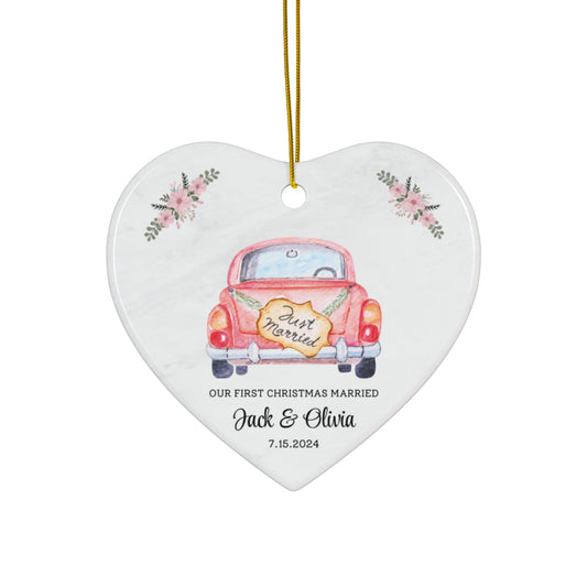 Custom Just Married Ornament- First Christmas Married Ornament - Custom Car First Christmas Married as Mr and Mrs Ornament - Personalized Ornament- Custom Ornament Gift for Couples