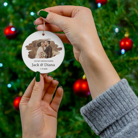 First Christmas Married Ornament - Custom Married Photo Ornament - Personalized Ornament- First Christmas Married Gift - Christmas Ornament Gift for Couples - Christmas Tree Ornament