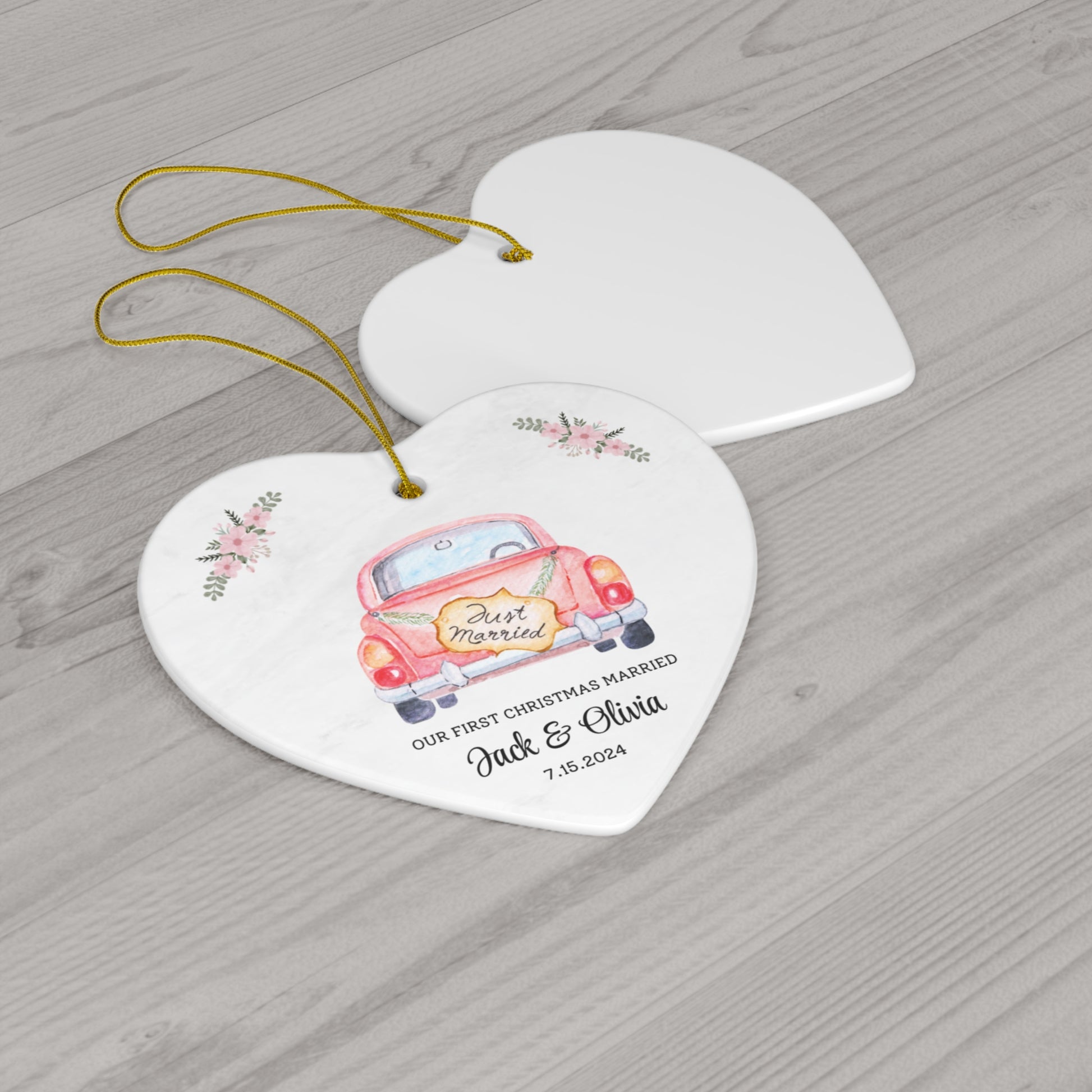 Custom Just Married Ornament- First Christmas Married Ornament - Custom Car First Christmas Married as Mr and Mrs Ornament - Personalized Ornament- Custom Ornament Gift for Couples