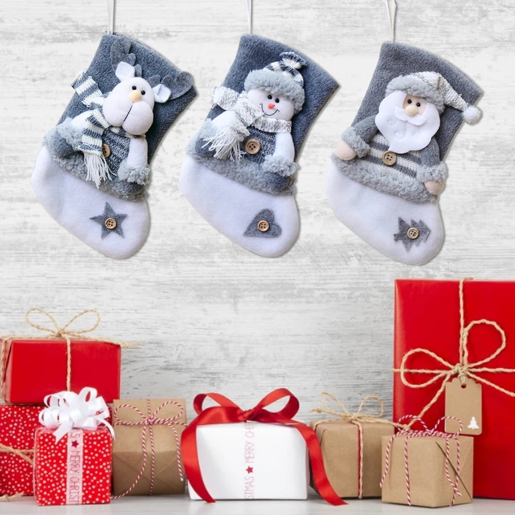 Christmas Stockings Three-dimensional 3D Stockings Santa Claus Snowman Elk Figurine Stockings Gift Candy Bag Christmas Sock Christmas Decor