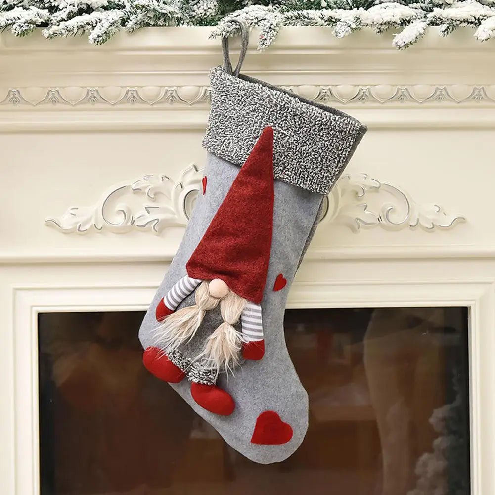 Large Christmas Stockings Knitted Faceless Santa Gnome Doll Socks Xmas Candy Gift Bag Christmas Tree Pendant New Year Home Decor