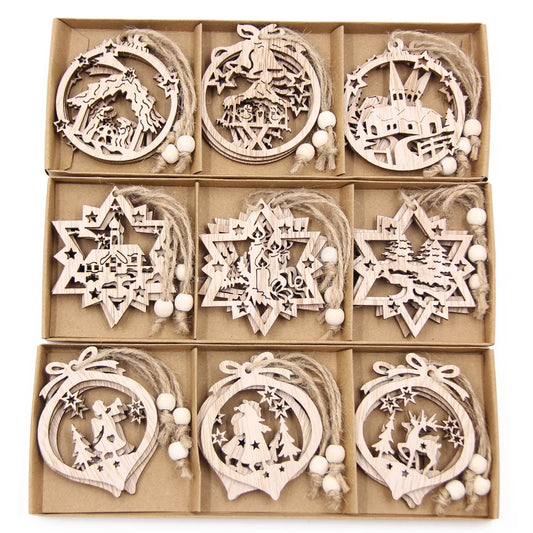 Vintage Snowflake Christmas Wooden Pendants Ornaments Angel Ornament Christmas Tree Ornaments Christmas Wooden Decorations Hanging Gifts Snowflake Ornaments Set of 12 Christmas Ornament Gift Box