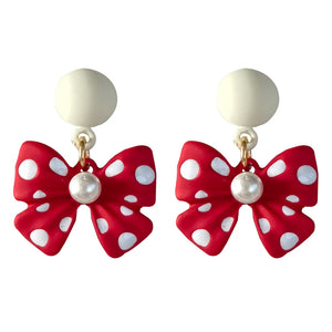 925 Silver Needle Earrings Korean Style Earrings White and Red Bow Drop Earrings For Girl Party Gifts Party Earrings Christmas Earrings Christmas Jewellery Christmas Accessories