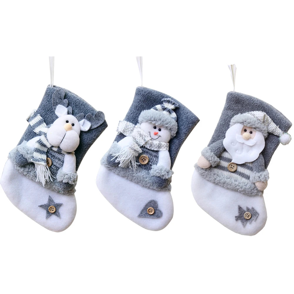 Christmas Stockings Three-dimensional 3D Stockings Santa Claus Snowman Elk Figurine Stockings Gift Candy Bag Christmas Sock Christmas Decor