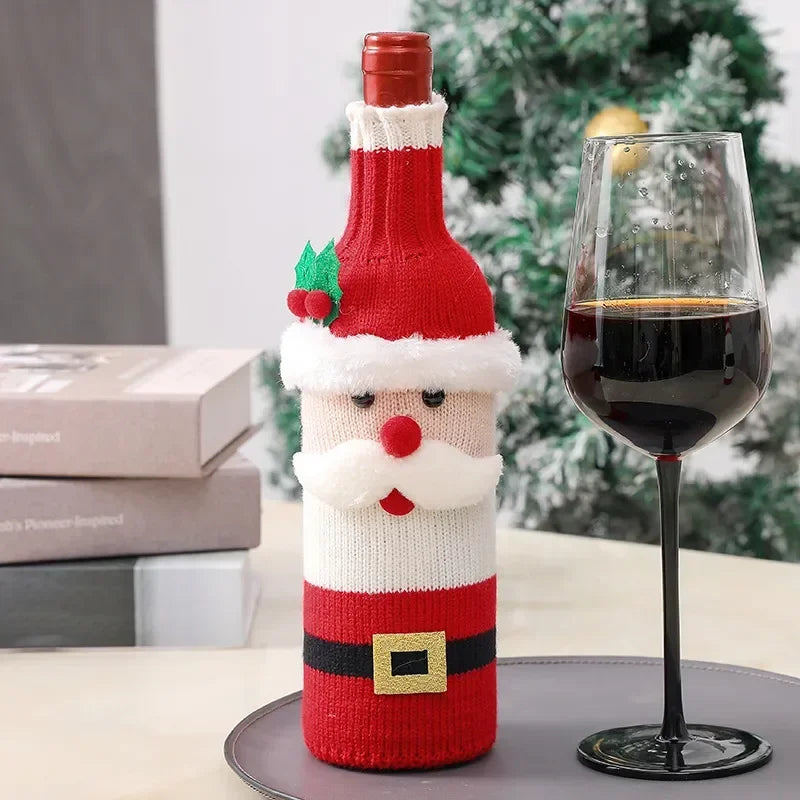 Wine Bottle Cover Christmas Theme Bottle Cover Christmas Table Decorations for Home Santa Claus Wine Bottle Cover Snowman Stocking Gift Xmas Decor New Year Wine Bottle Cover