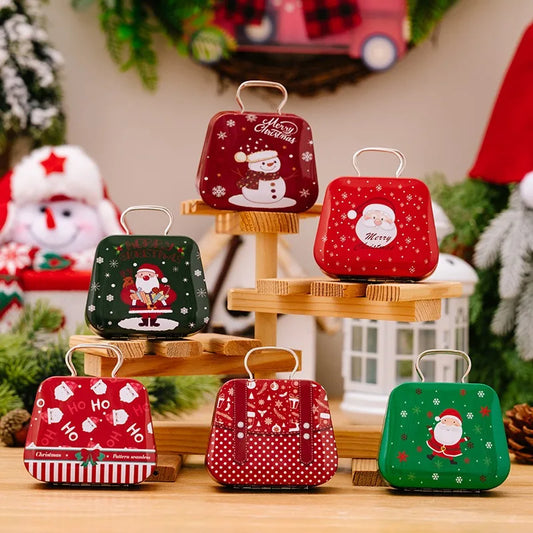 Christmas Tin Handbags Santa Claus Bags Kids Candy Box Kids Candy Bag Christmas Gift for Girls New Year Gift Christmas Theme Bags