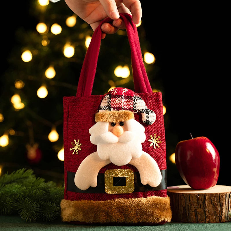 Christmas Gift Bag Linen Cloth New Year Children's Candy Handbag Christmas Eve Apple Storage Bag Xmas Santa Claus Christmas Accessories