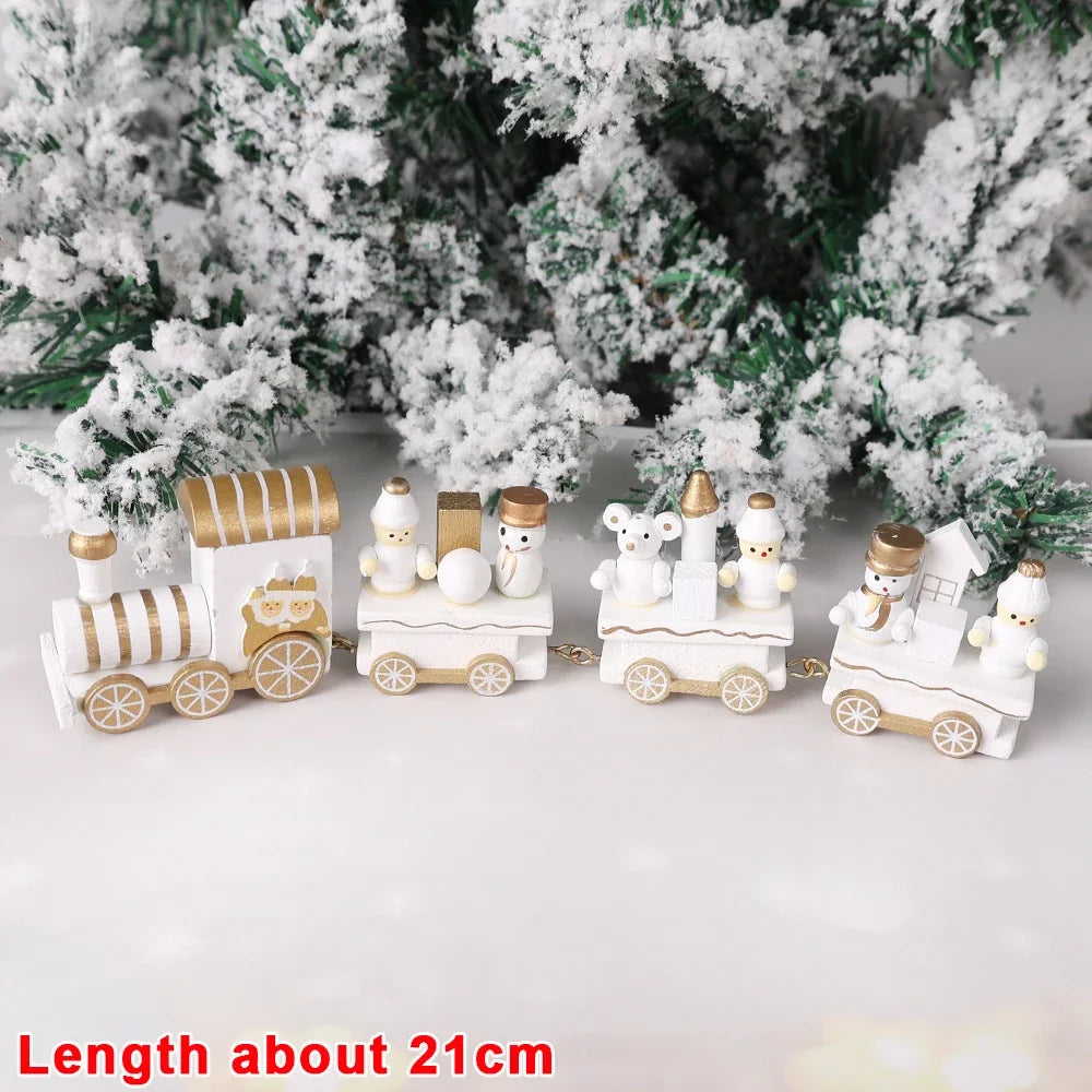 Wooden Train Christmas Ornaments Santa Cake Decoration Merry Christmas Gift for Kids Christmas New Year Party Table Decoration Kids Gifts Toys Children Decoration