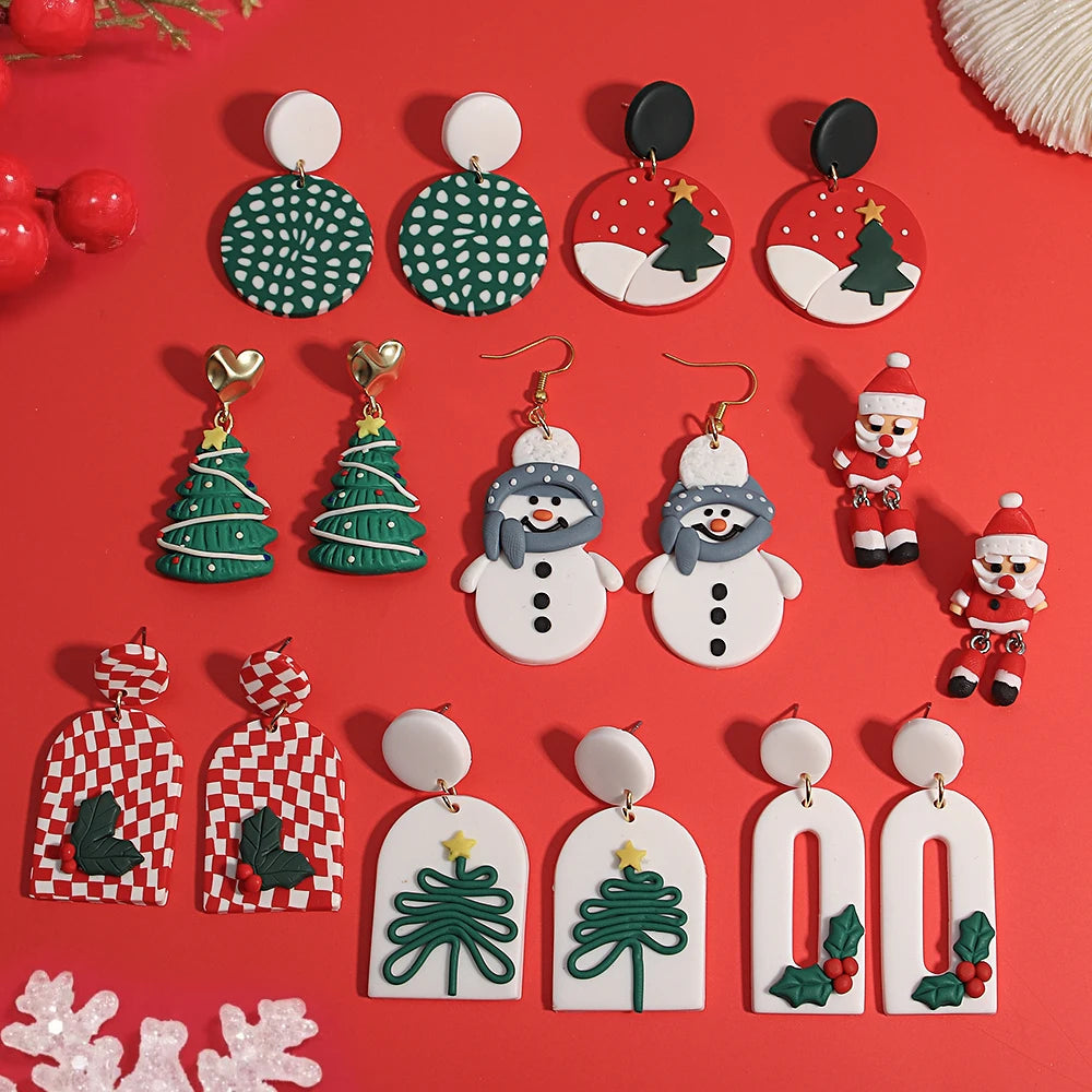 Christmas Earrings for Women Festival Gifts for Women Clay Drop Earrings 3D Handmade Earrings Xmas Accessories Snowman Earring Christmas Party Jewellery Christmas Costume Accessories