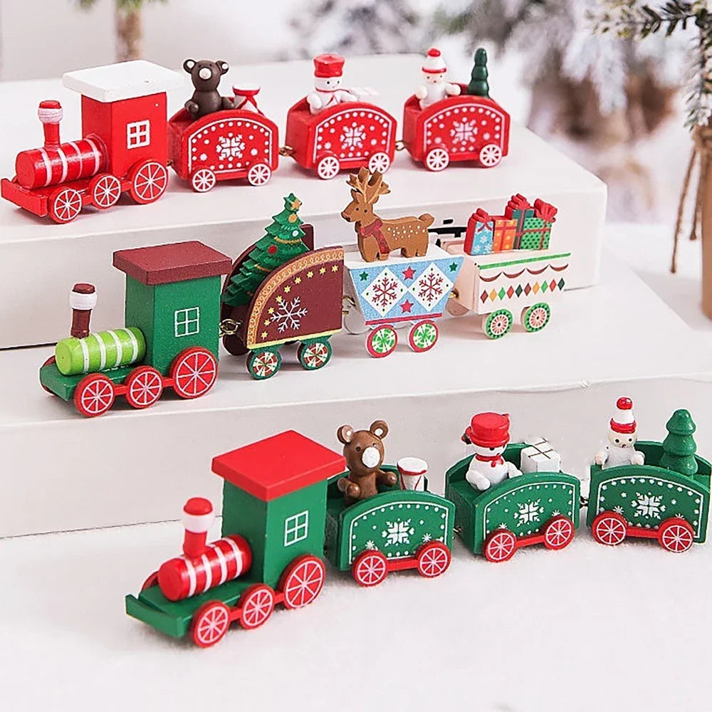 Wooden Train Christmas Ornaments Santa Cake Decoration Merry Christmas Gift for Kids Christmas New Year Party Table Decoration Kids Gifts Toys Children Decoration