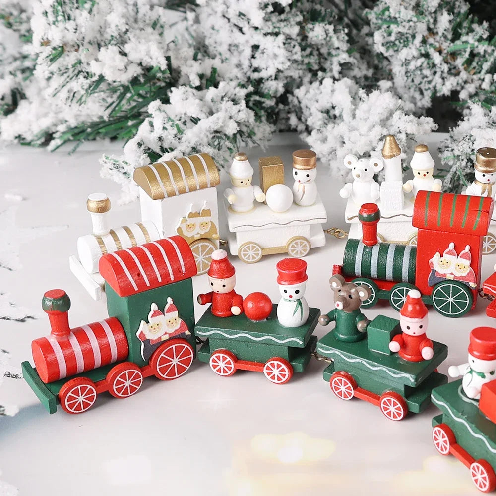 Wooden Train Christmas Ornaments Santa Cake Decoration Merry Christmas Gift for Kids Christmas New Year Party Table Decoration Kids Gifts Toys Children Decoration