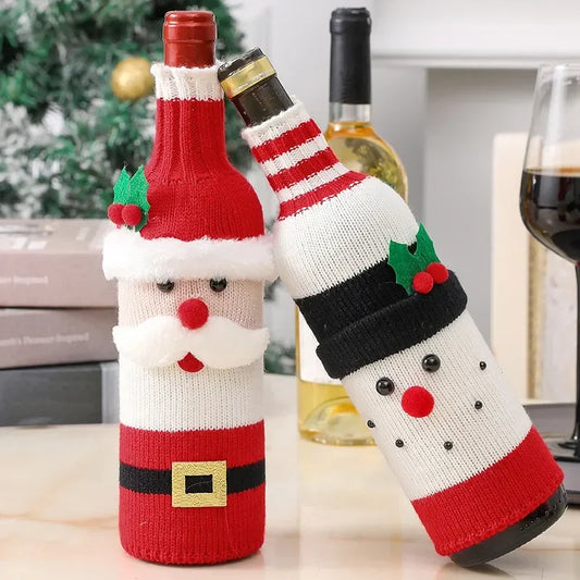 Wine Bottle Cover Christmas Theme Bottle Cover Christmas Table Decorations for Home Santa Claus Wine Bottle Cover Snowman Stocking Gift Xmas Decor New Year Wine Bottle Cover