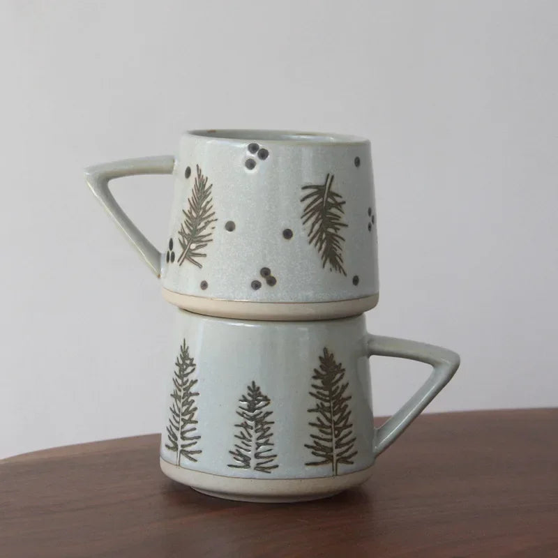 Retro Ceramic Mug with Handle Heat-resistant Coffee Cup Vintage Christmas Elk Home Office Handmade Water Tea Cups Christmas New Year Gift Winter Coffee Mug