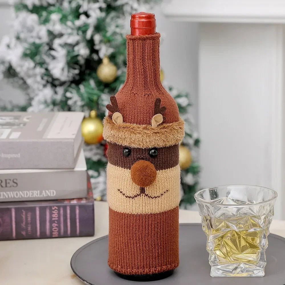 Wine Bottle Cover Christmas Theme Bottle Cover Christmas Table Decorations for Home Santa Claus Wine Bottle Cover Snowman Stocking Gift Xmas Decor New Year Wine Bottle Cover