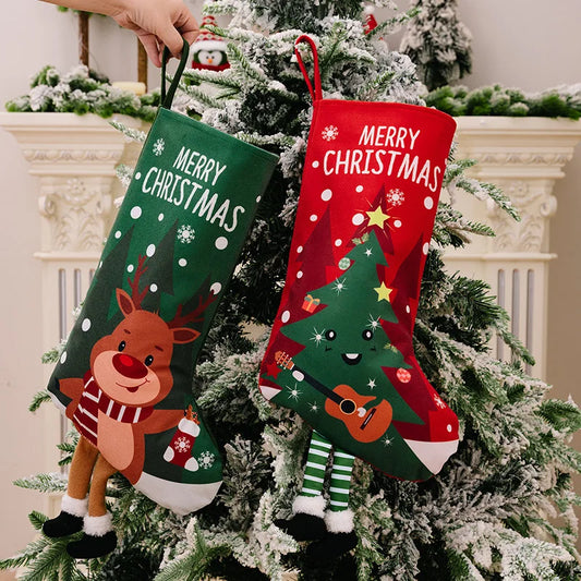 Christmas Stocking Large Stockings Santa Snowman Candy Bag Gift Socks Tree Christmas Ornament Decorations for Family Holiday Christmas Party Decor