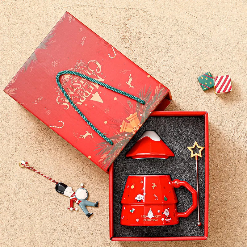 Christmas Tree Mugs with Lid Christmas Gift Box Set Ceramic Water Cup Coffee Milk Mug for Home  Xmas Gift for Kids Boy GIrl