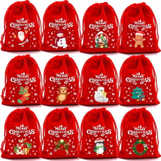 Christmas Velvet Bags Small Candy Gifts Large Candy Bag Drawstring Pouch Gift Bag Xmas Bag Decoration Packaging Bag