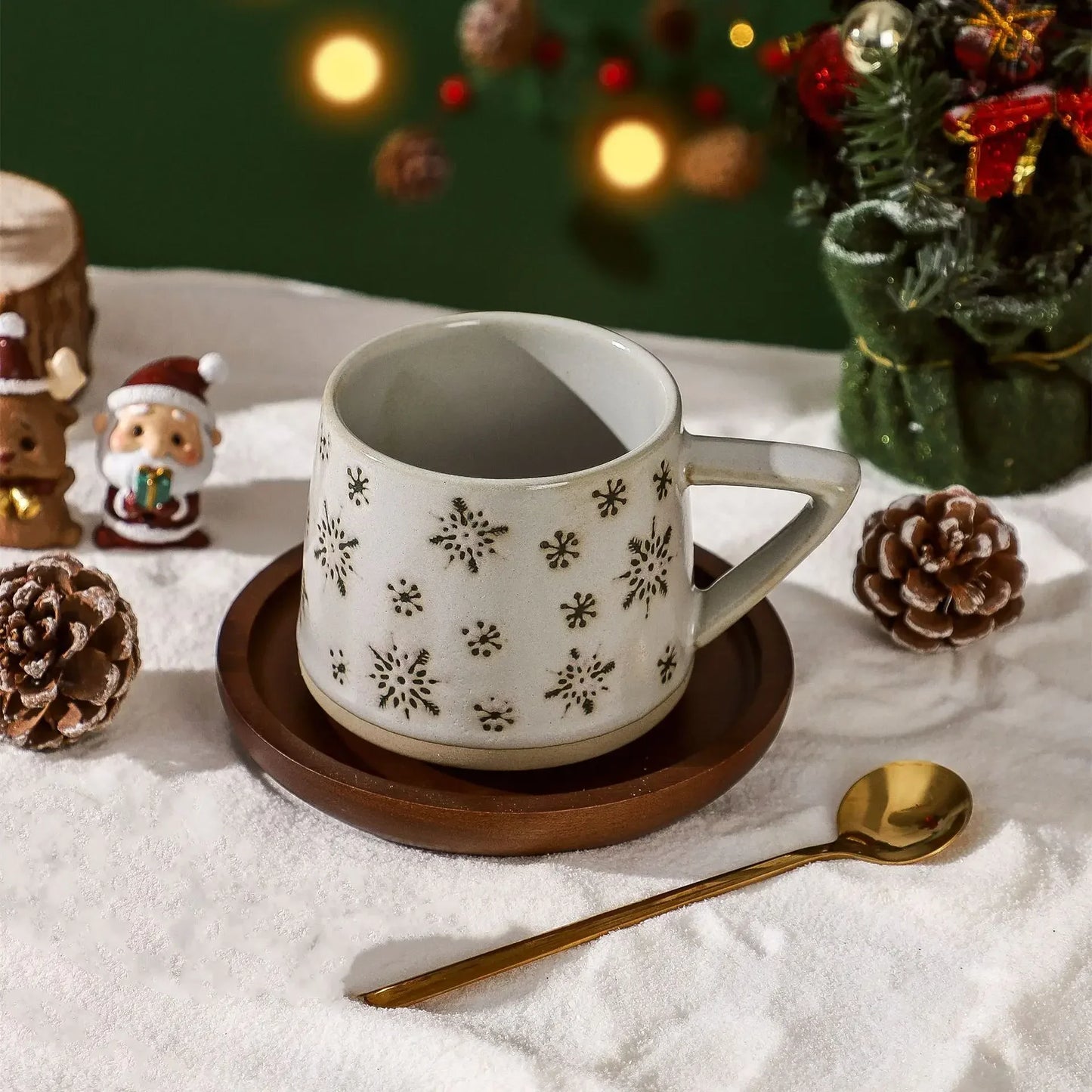 Retro Ceramic Mug with Handle Heat-resistant Coffee Cup Vintage Christmas Elk Home Office Handmade Water Tea Cups Christmas New Year Gift Winter Coffee Mug