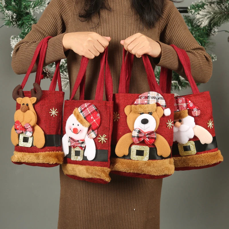 Christmas Gift Bag Linen Cloth New Year Children's Candy Handbag Christmas Eve Apple Storage Bag Xmas Santa Claus Christmas Accessories