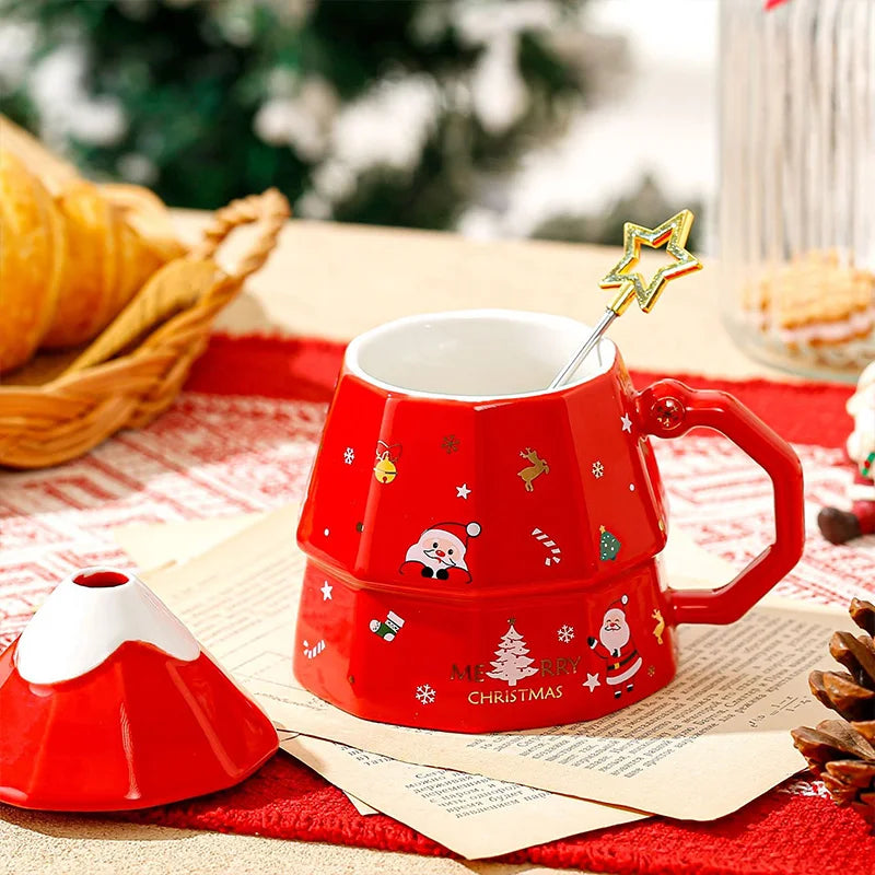 Christmas Tree Mugs with Lid Christmas Gift Box Set Ceramic Water Cup Coffee Milk Mug for Home  Xmas Gift for Kids Boy GIrl