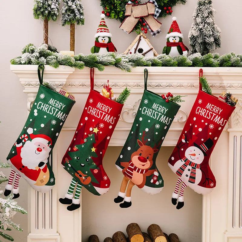 Christmas Stocking Large Stockings Santa Snowman Candy Bag Gift Socks Tree Christmas Ornament Decorations for Family Holiday Christmas Party Decor