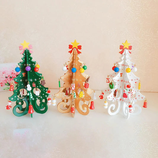 Handcrafted Wooden Christmas Tree Decoration 3D Tabletop Christmas Ornament with Hanging Accessories Festive Decor Gift Holiday Decorations Desk