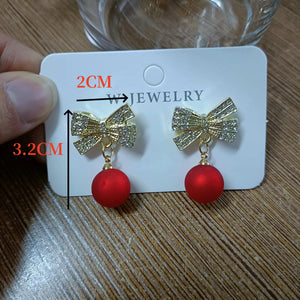 Red Earrings Christmas Earrings Bow knot Drop Earrings for Women Red Pearl Earring Christmas Party Earrings Christmas Jewellery Gift set