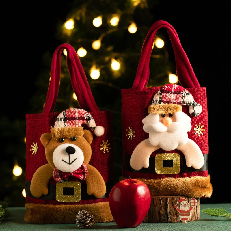 Christmas Gift Bag Linen Cloth New Year Children's Candy Handbag Christmas Eve Apple Storage Bag Xmas Santa Claus Christmas Accessories