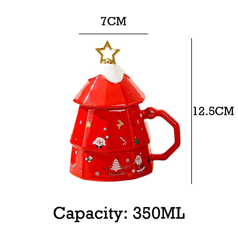 Christmas Tree Mugs with Lid Christmas Gift Box Set Ceramic Water Cup Coffee Milk Mug for Home  Xmas Gift for Kids Boy GIrl