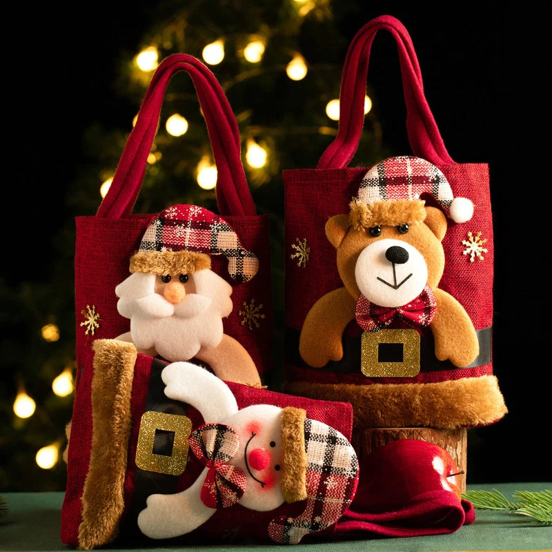 Christmas Gift Bag Linen Cloth New Year Children's Candy Handbag Christmas Eve Apple Storage Bag Xmas Santa Claus Christmas Accessories