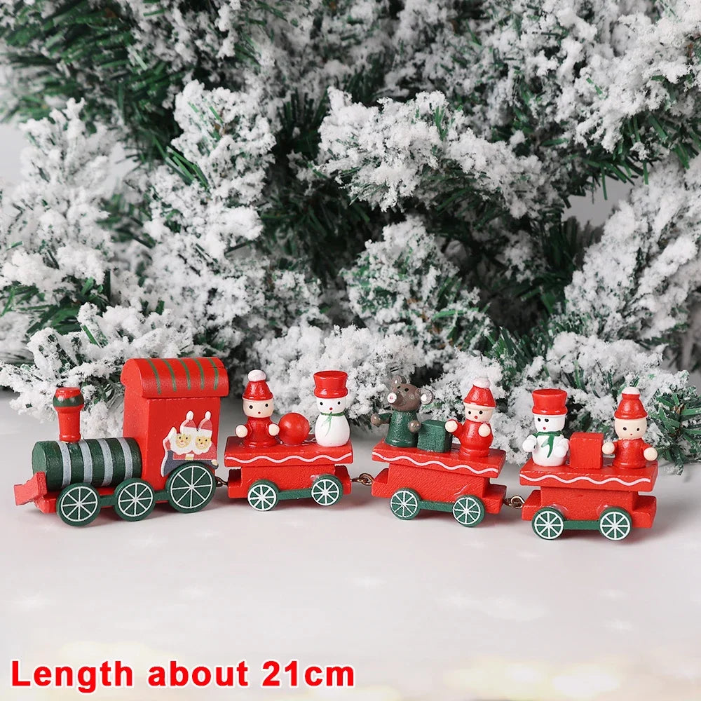 Wooden Train Christmas Ornaments Santa Cake Decoration Merry Christmas Gift for Kids Christmas New Year Party Table Decoration Kids Gifts Toys Children Decoration