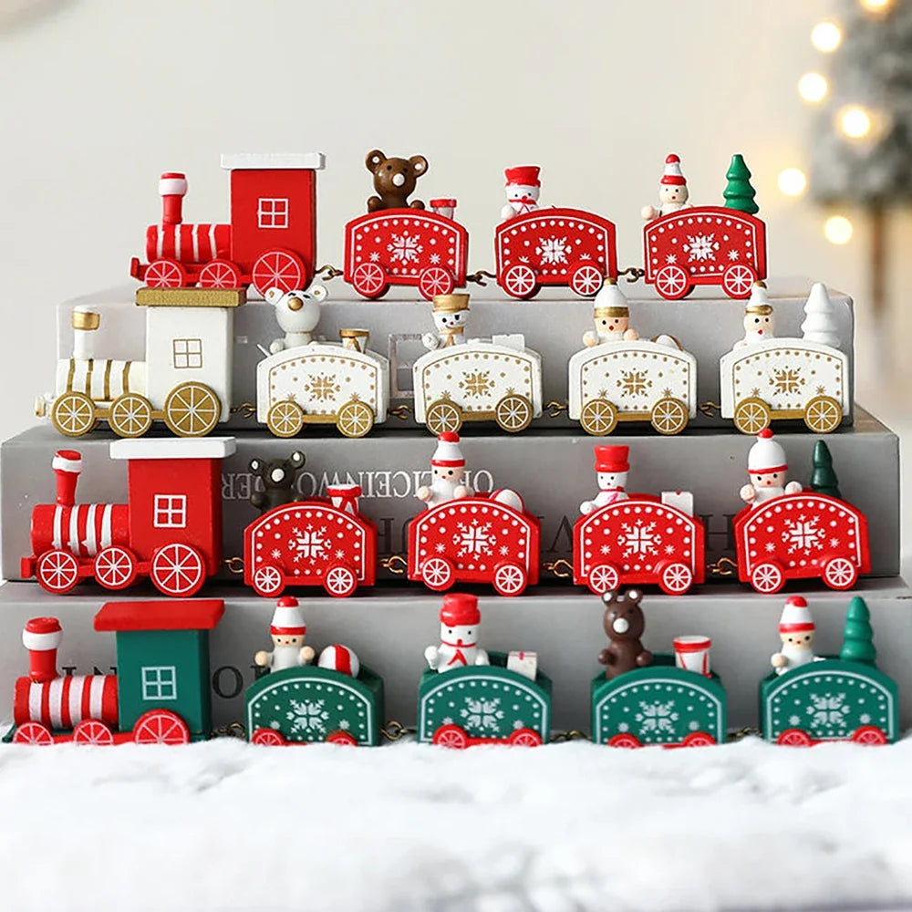 Wooden Train Christmas Ornaments Santa Cake Decoration Merry Christmas Gift for Kids Christmas New Year Party Table Decoration Kids Gifts Toys Children Decoration