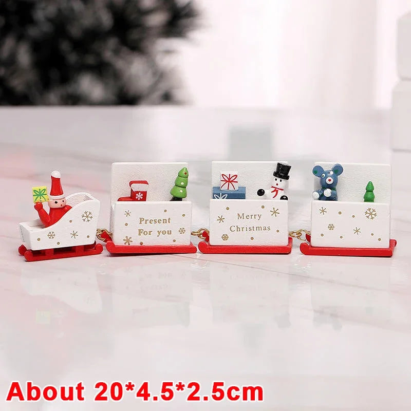 Wooden Train Christmas Ornaments Santa Cake Decoration Merry Christmas Gift for Kids Christmas New Year Party Table Decoration Kids Gifts Toys Children Decoration