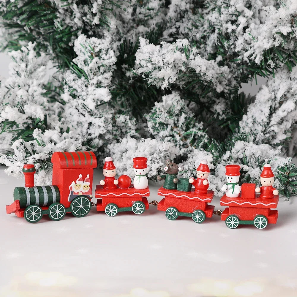 Wooden Train Christmas Ornaments Santa Cake Decoration Merry Christmas Gift for Kids Christmas New Year Party Table Decoration Kids Gifts Toys Children Decoration