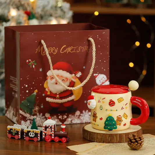 Christmas Ceramic Mug with Lid Spoon Gift for kids Coffee Mugs 3D Magnet Mug Coffee Cup Breakfast Milk Cups Christmas Holiday Gift New Year Gift