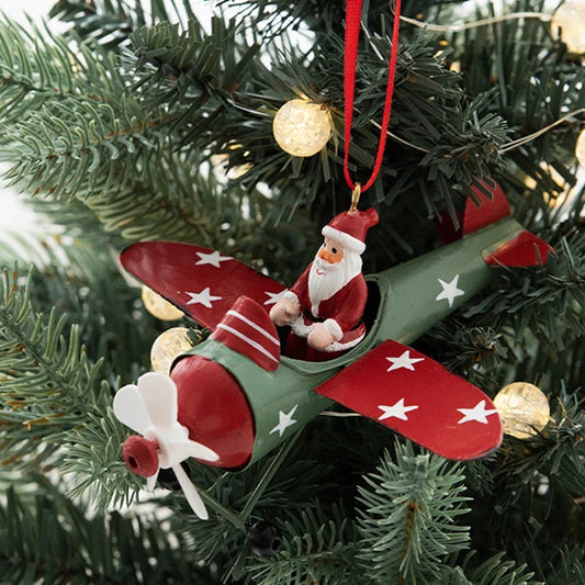 Kids Christmas Ornament Pendant Antique Santa Claus Airplane Christmas Tree Hanging Decoration Ornaments Snowman Decoration Boys Christmas Gift Boys Christmas Ornament