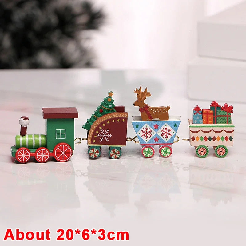 Wooden Train Christmas Ornaments Santa Cake Decoration Merry Christmas Gift for Kids Christmas New Year Party Table Decoration Kids Gifts Toys Children Decoration