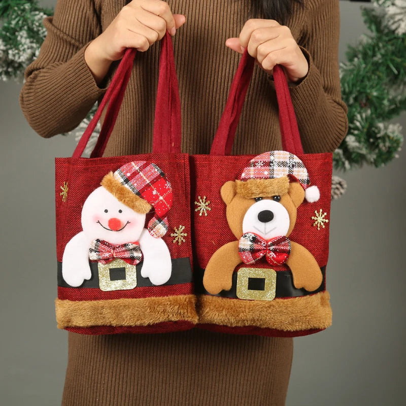 Christmas Gift Bag Linen Cloth New Year Children's Candy Handbag Christmas Eve Apple Storage Bag Xmas Santa Claus Christmas Accessories