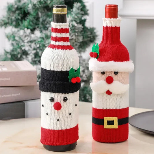 Wine Bottle Cover Christmas Theme Bottle Cover Christmas Table Decorations for Home Santa Claus Wine Bottle Cover Snowman Stocking Gift Xmas Decor New Year Wine Bottle Cover