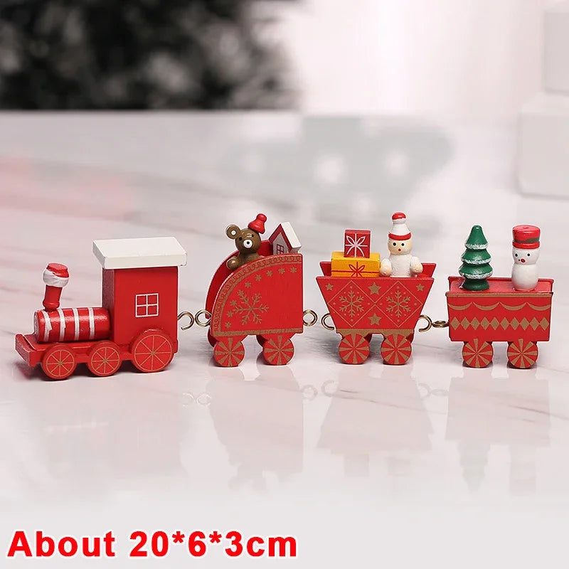 Wooden Train Christmas Ornaments Santa Cake Decoration Merry Christmas Gift for Kids Christmas New Year Party Table Decoration Kids Gifts Toys Children Decoration