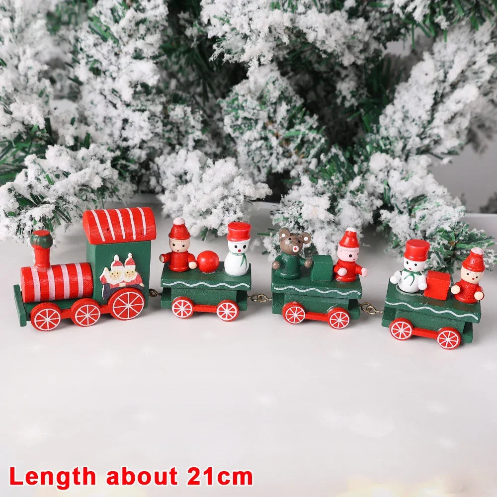 Wooden Train Christmas Ornaments Santa Cake Decoration Merry Christmas Gift for Kids Christmas New Year Party Table Decoration Kids Gifts Toys Children Decoration