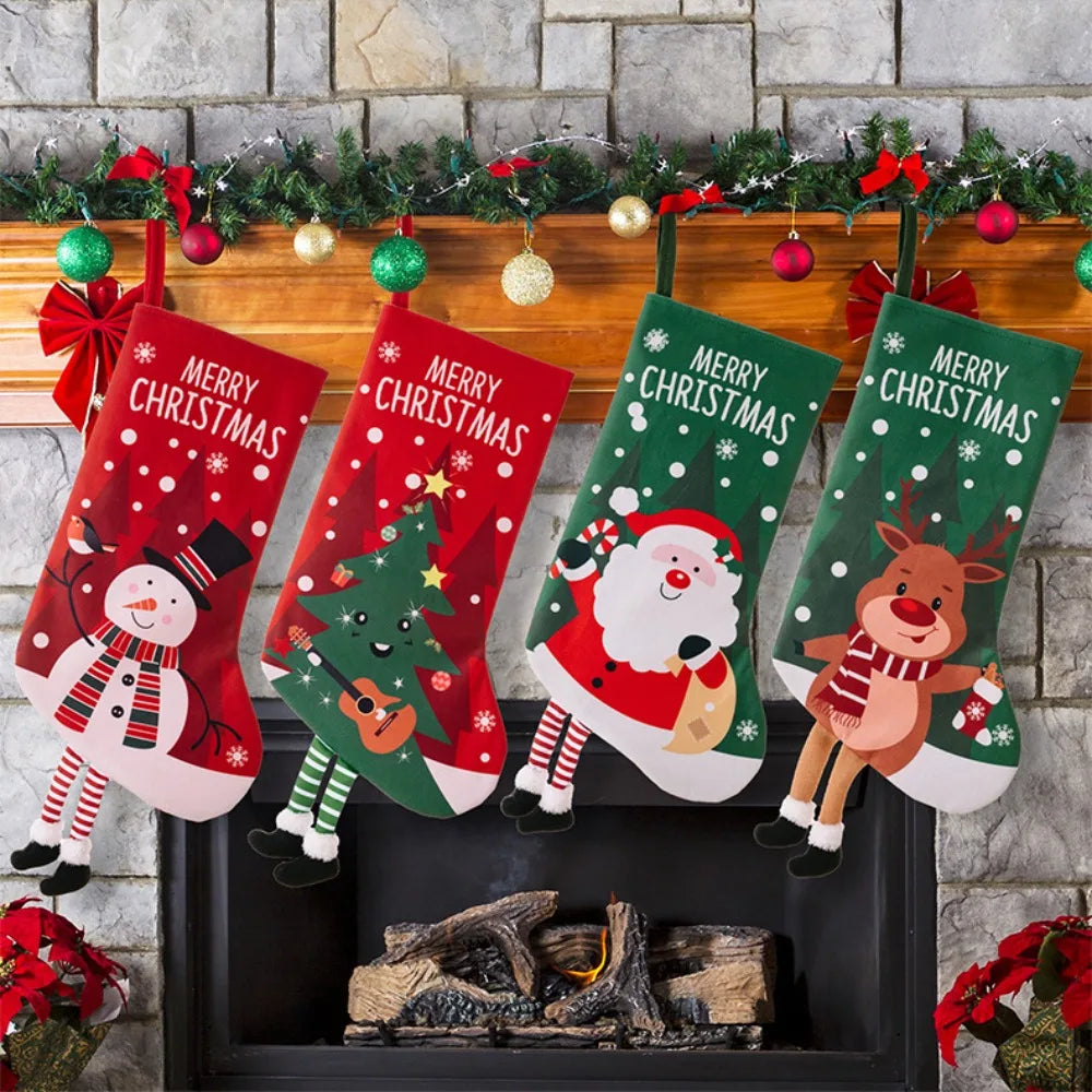 Christmas Stocking Large Stockings Santa Snowman Candy Bag Gift Socks Tree Christmas Ornament Decorations for Family Holiday Christmas Party Decor