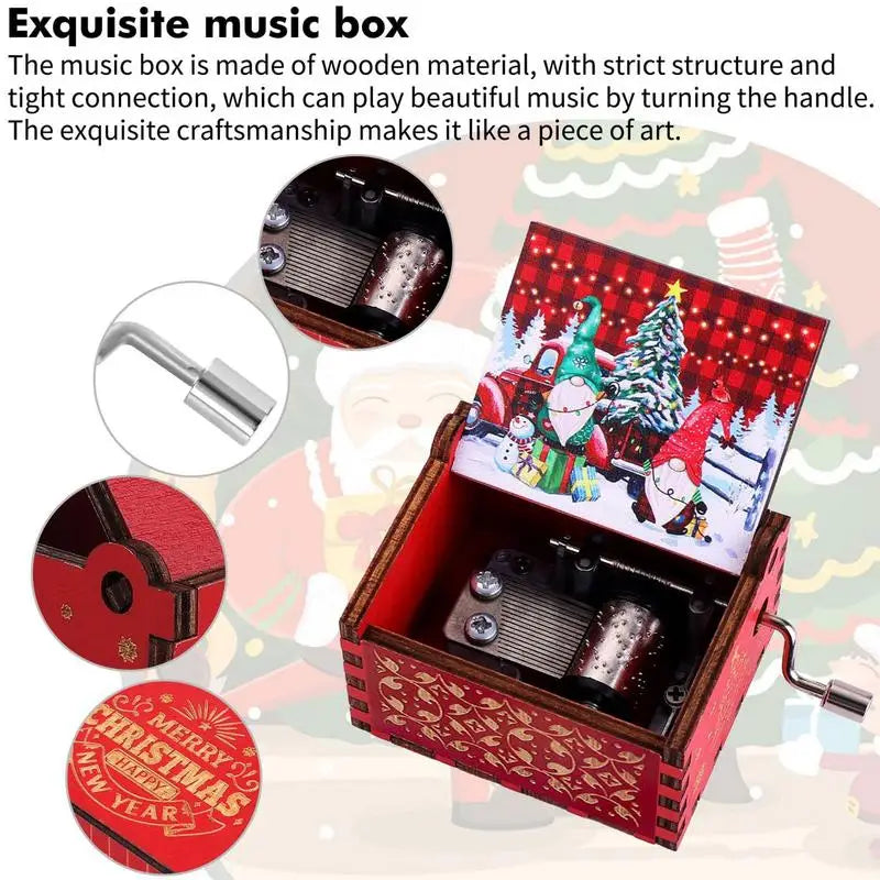 Best Christmas Gift for Kids Christmas Theme Music Box Carving Wooden Hand Crank Music Box Santa Claus Music Box Christmas Gifts for Boys Christmas Gift for Girls New Year Gift Christmas Gift for Children Gifts