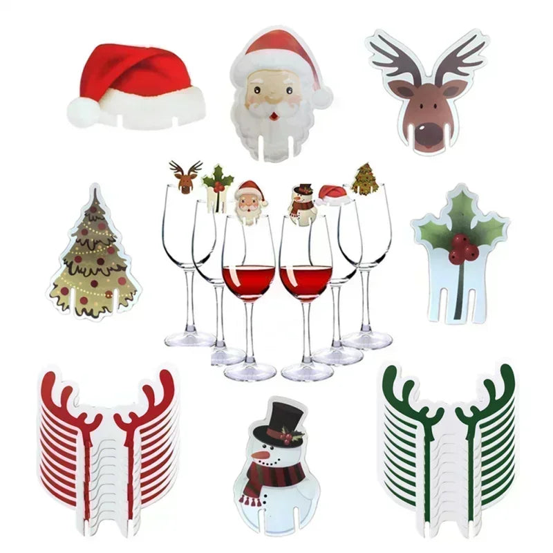 Christmas Cup Card Santa Hat Wine Glass Decor Ornaments New Year Gift Christmas Decorations