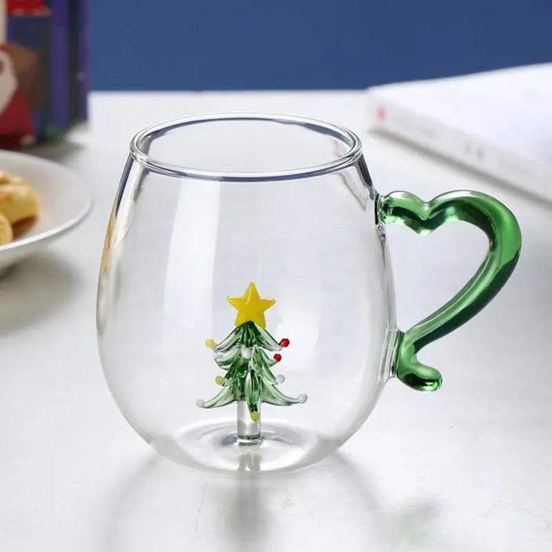 3D Animal Glass Cup Christmas Mug Animal Inside Glass Christmas Drinking Glasses Cartoon Glass Coffee Mug Christmas Gift New Year Mug Unique Drinkware