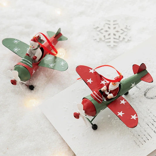 Kids Christmas Ornament Pendant Antique Santa Claus Airplane Christmas Tree Hanging Decoration Ornaments Snowman Decoration Boys Christmas Gift Boys Christmas Ornament