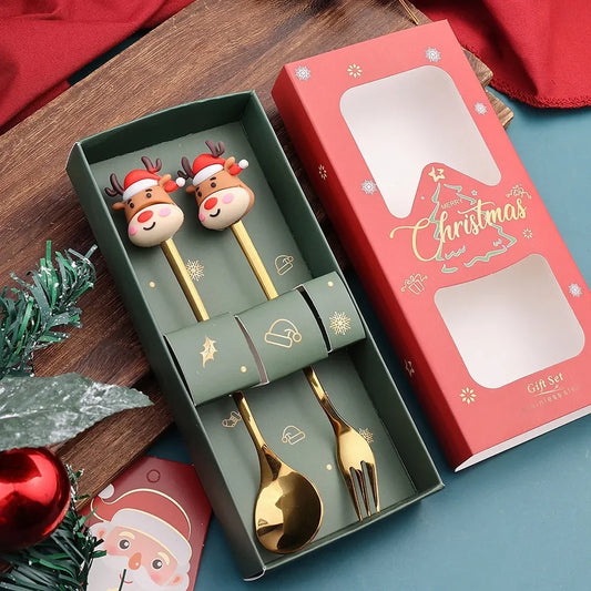 Christmas Spoon Santa Claus Doll Spoon Christmas Fork Set Christmas Gift Set Kids Merry Christmas Party Present New Year Gift for Chef