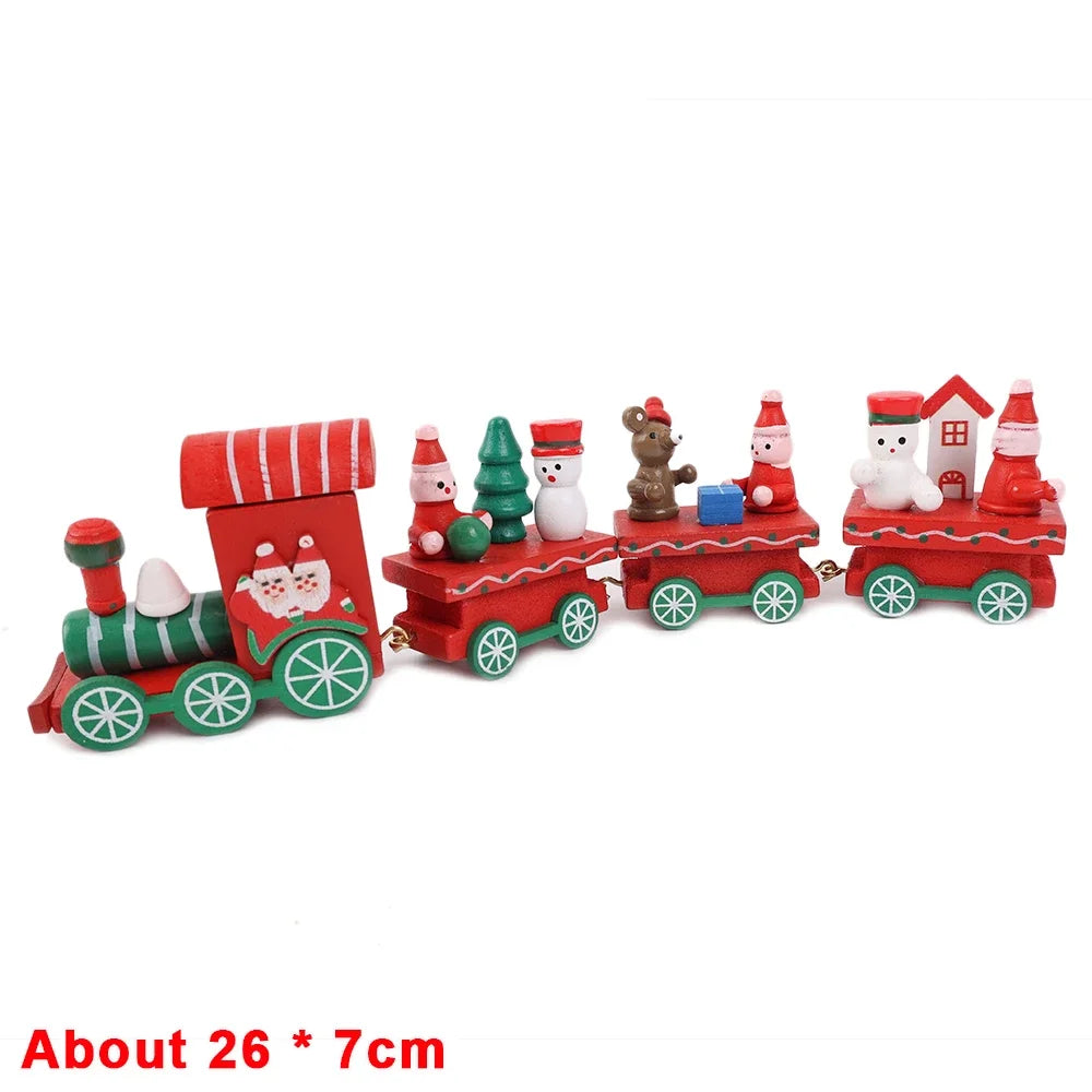 Wooden Train Christmas Ornaments Santa Cake Decoration Merry Christmas Gift for Kids Christmas New Year Party Table Decoration Kids Gifts Toys Children Decoration